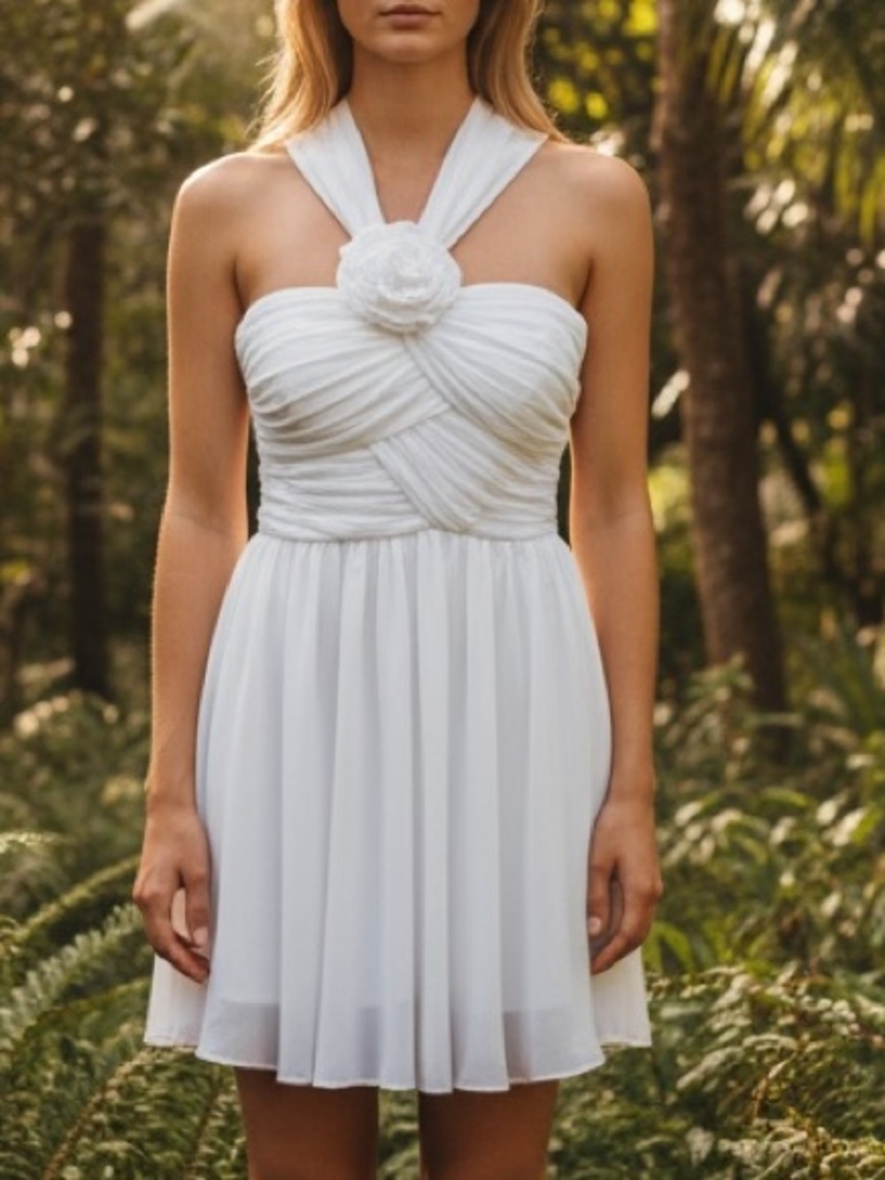 Light in The Box White Midi Halter Formal Dress Sz M